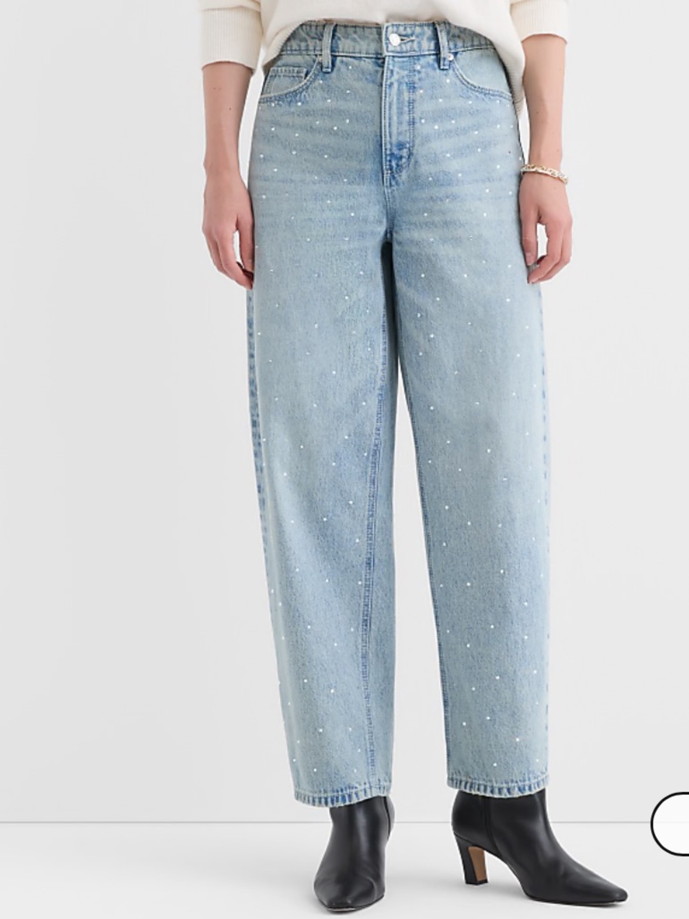 NWT Loft Sparkle Embellished High Rise Barrel Jeans in Vintage Light Indigo Wash